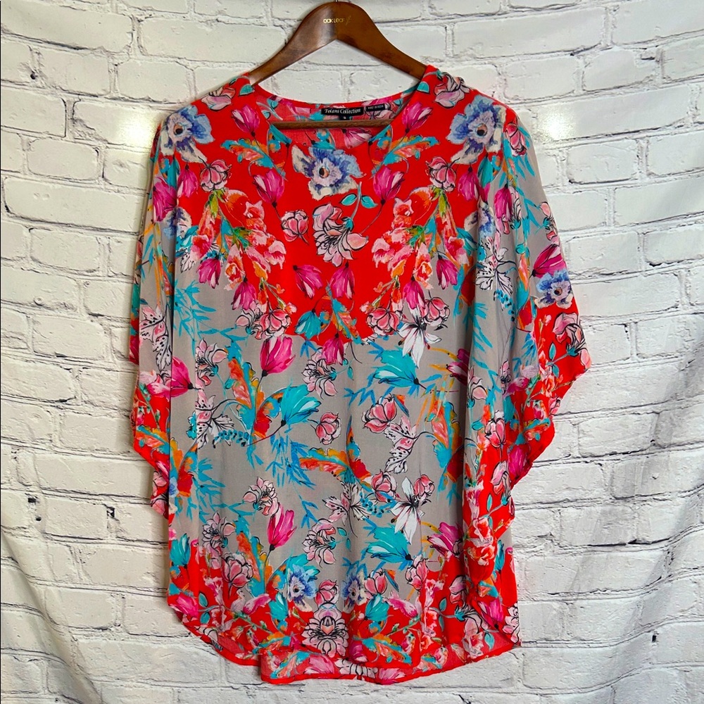 Tolani Collection Red Blue Floral Print Top Size Small